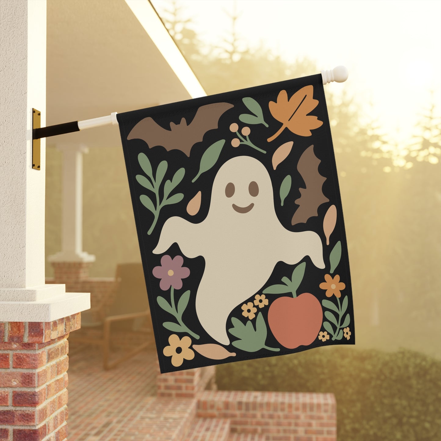 Boho Halloween Garden Banner, Unique Fall Flag, Ghosts and Bats Design, Garden Hanging Flag, Spooky Season Garden Flag, Boho Halloween, Boho Spooky Decor
