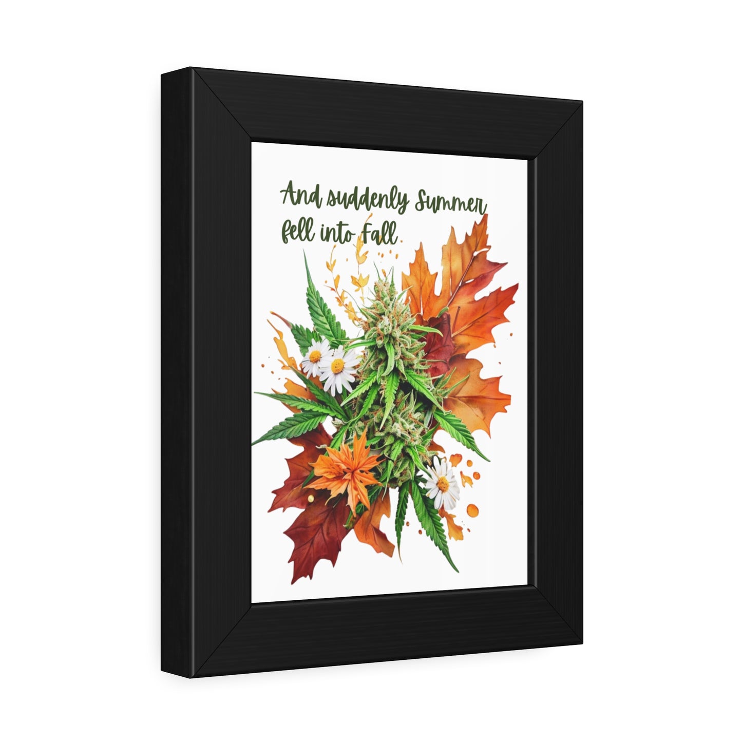 Framed Art Poster, Autumn Art, Cannabis and Autumn Leaves, 420 Stoner Poster, Fall Decor