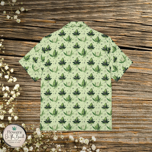 Men's Weed Hawaiian Shirt, Festive Green Marijuana Aloha Shirt, Tropical Cannabis Flowers Button-Up, Rasta Leaf Beach Shirt, Summer 420