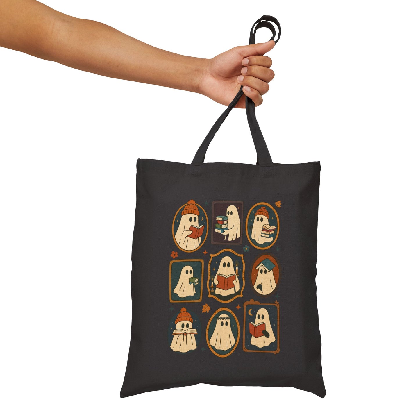 Ghostly Reads - Fall Canvas Tote Bag, Halloween, Book Lovers Gift