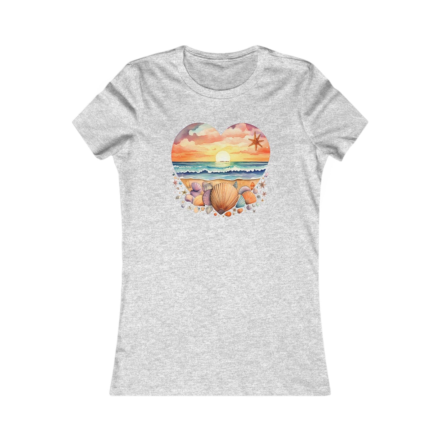 Beachy Women's Tee, Heart Graphic T-Shirt for Her, Love Shirt Gift, Romantic Casual Top, Seashell and Heart, Valentines Gift