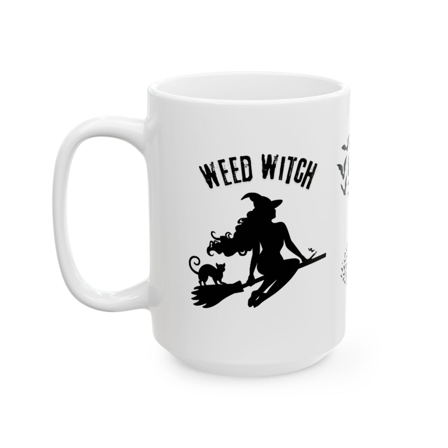 Ceramic Mug - Weed Witch Mug, Stoner Gift, Halloween Theme, Coffee Drinker Gift, Flying Bats, Mug For Your Cannabis Coffee