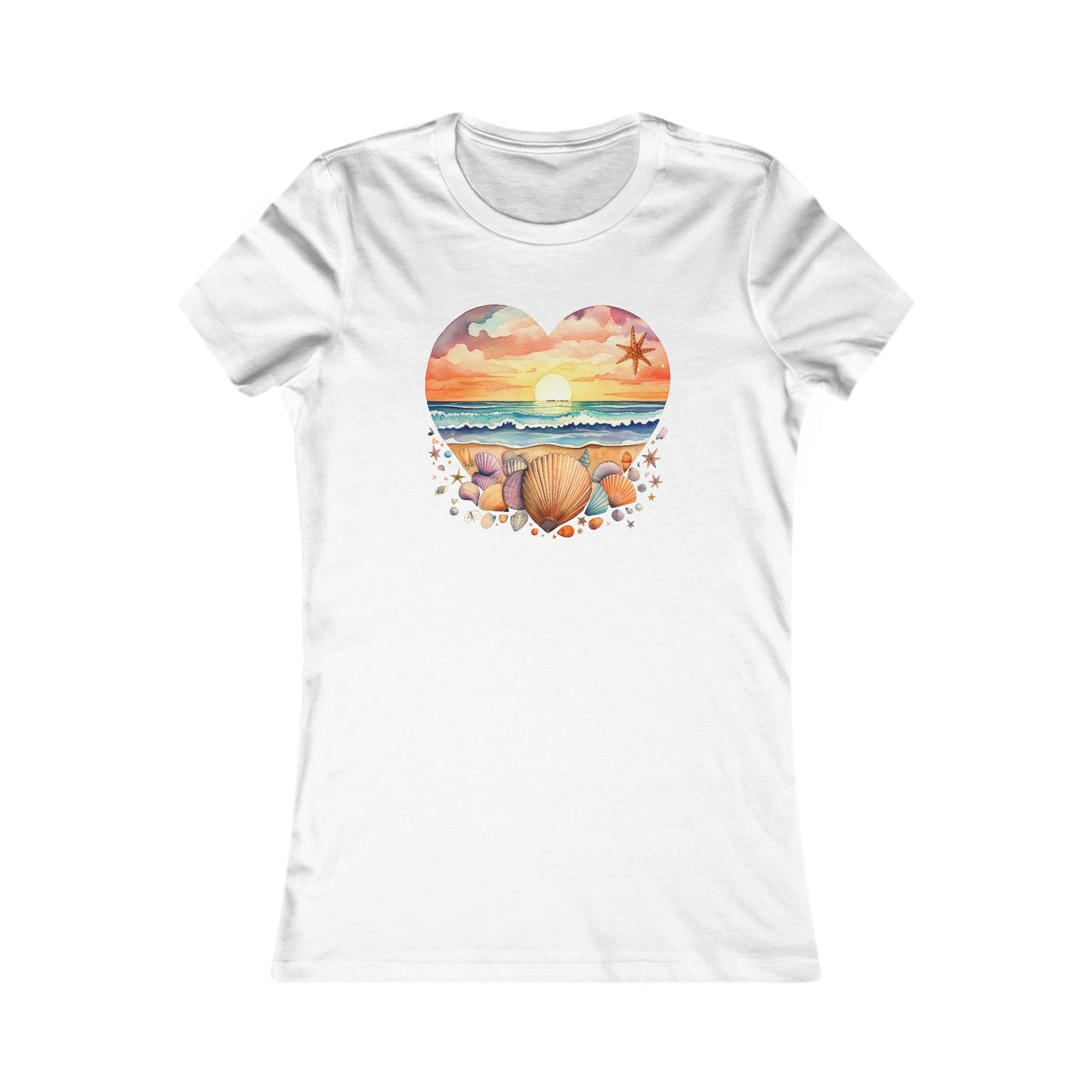 Beachy Women's Tee, Heart Graphic T-Shirt for Her, Love Shirt Gift, Romantic Casual Top, Seashell and Heart, Valentines Gift