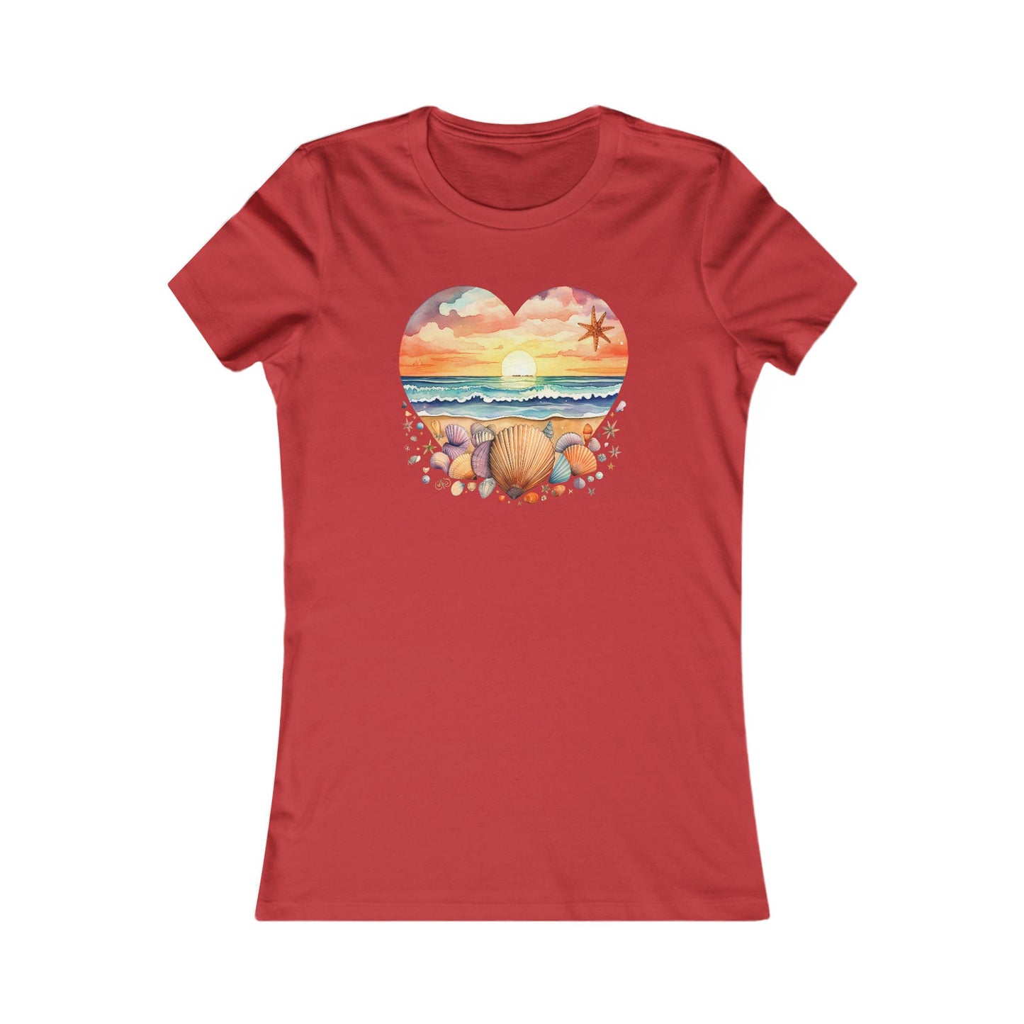 Beachy Women's Tee, Heart Graphic T-Shirt for Her, Love Shirt Gift, Romantic Casual Top, Seashell and Heart, Valentines Gift