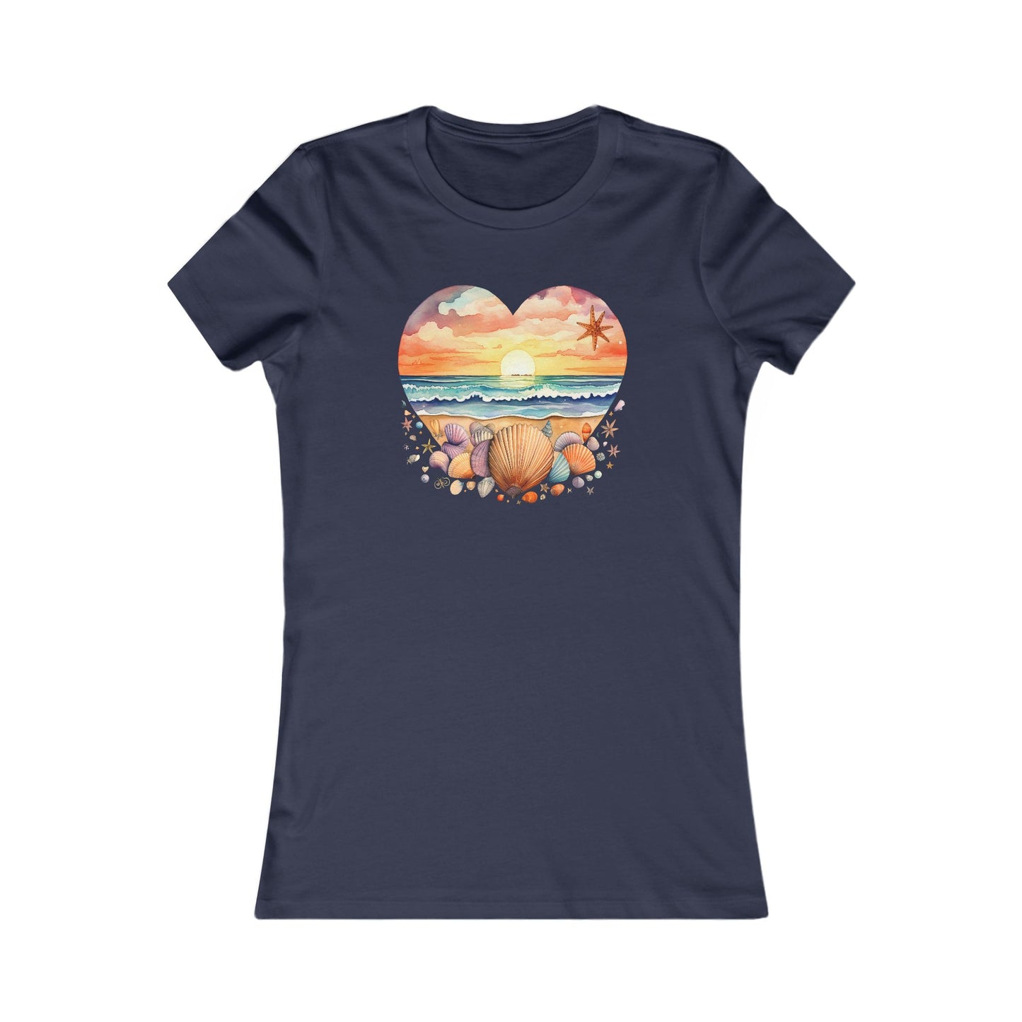 Beachy Women's Tee, Heart Graphic T-Shirt for Her, Love Shirt Gift, Romantic Casual Top, Seashell and Heart, Valentines Gift