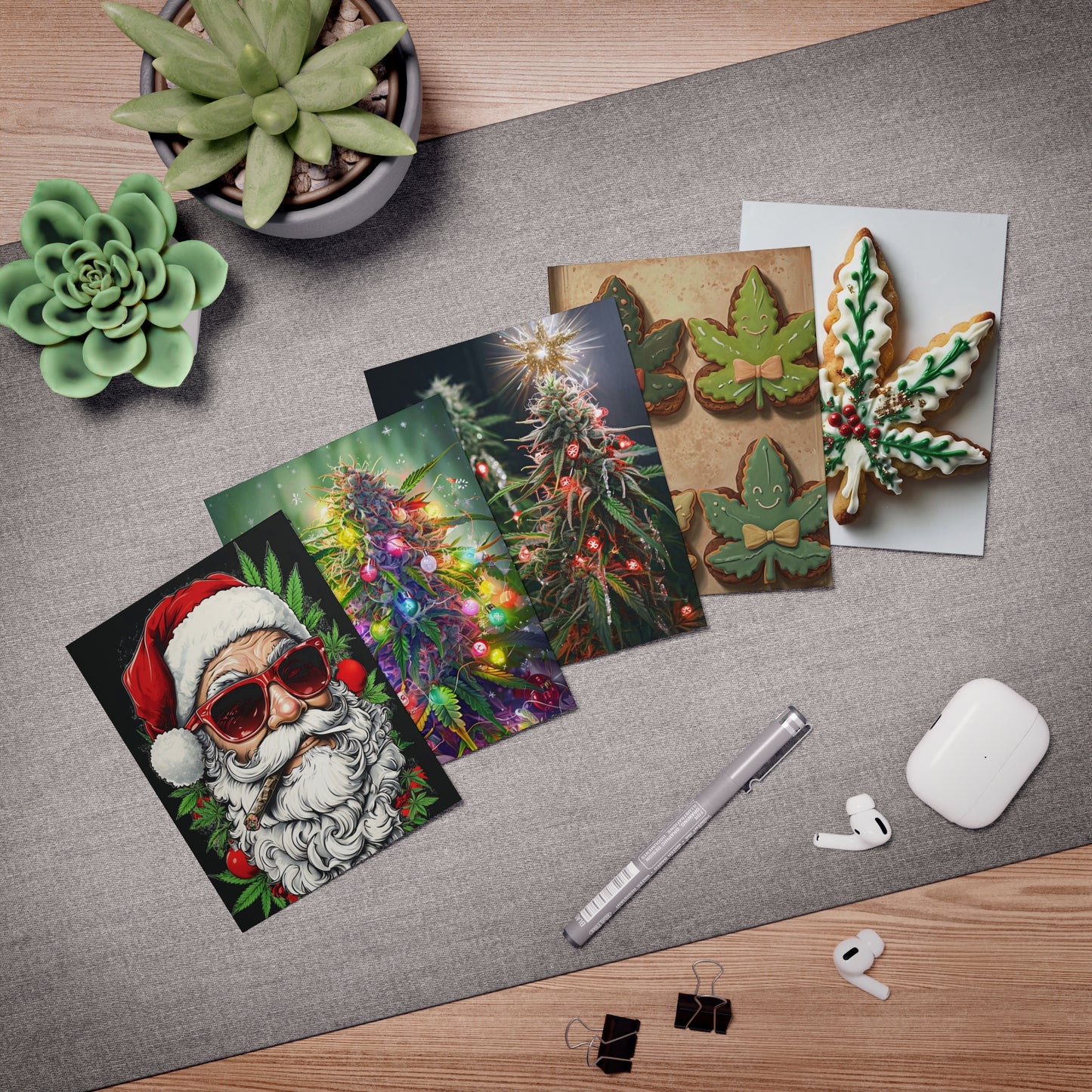 5 Stoner Xmas Cards, Cannabis-Inspired Holiday 5-Pack, Festive, Unique, Marijuana, Weed, Christmas Cards, 420 Holiday Cards, Weed Lovers Gift