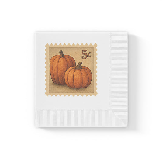 Vintage Fall Pumpkin Postage Stamp Napkins, Fall Entertaining Decorations, Fall Table Decor, Vintage Fall Kitchen Accessories