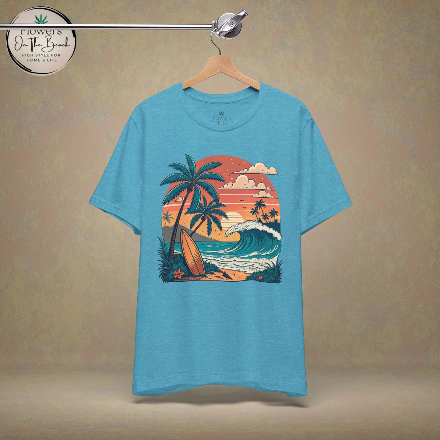 Beach Sunset Surfboards T-Shirt, Ocean Wave Tee, Summer Vacation Top, Beach Lover Shirt, Tropical Beach Apparel