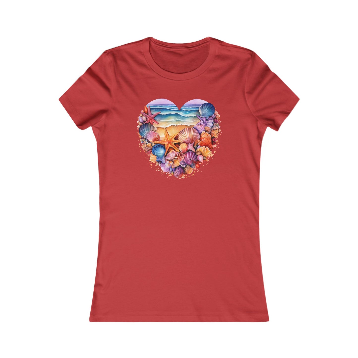 Beachy Women's Tee, Heart Graphic T-Shirt for Her, Love Shirt Gift, Romantic Casual Top, Red and White Summer Apparel