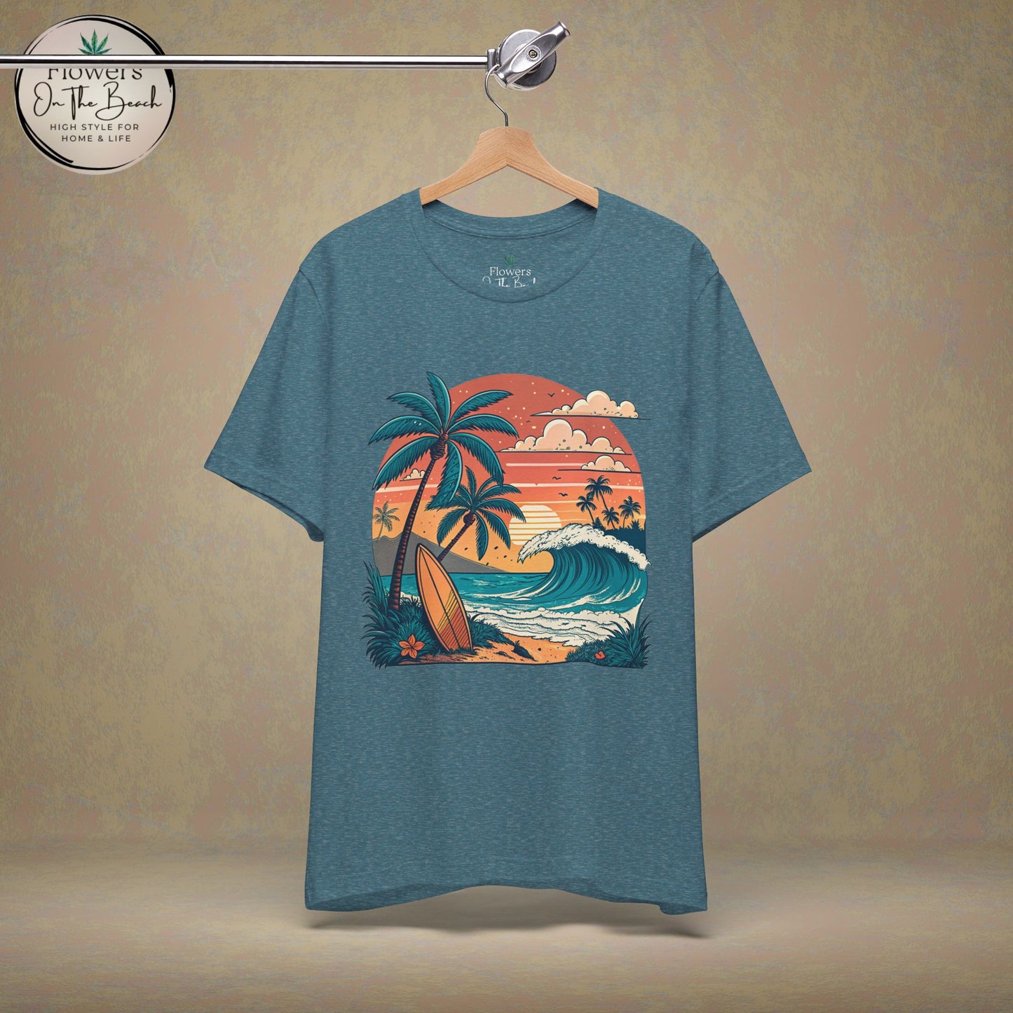 Beach Sunset Surfboards T-Shirt, Ocean Wave Tee, Summer Vacation Top, Beach Lover Shirt, Tropical Beach Apparel