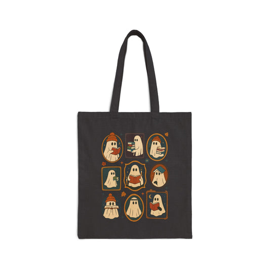 Ghostly Reads - Fall Canvas Tote Bag, Halloween, Book Lovers Gift