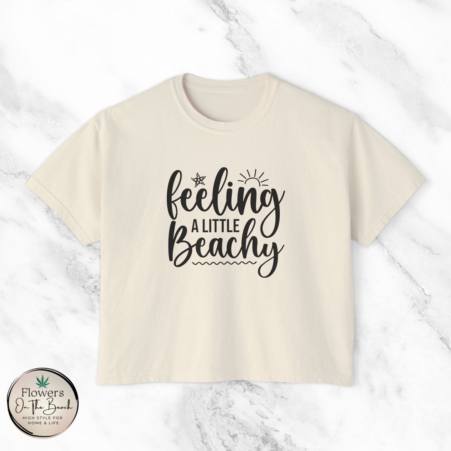 Beachy Women's Boxy Tee, Crop Tshirt, Beach Theme Shirt, Summer Vibes Top, Vacation Apparel