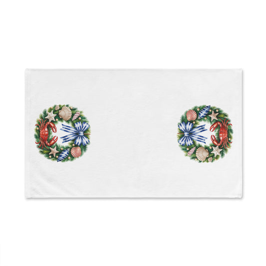 Coastal Crab & Seashell Hand Towel, Beach Theme Bathroom Decor, Nautical Ocean Tea Towel, Coastal Kitchen Towel, Simple Coastal Xmas