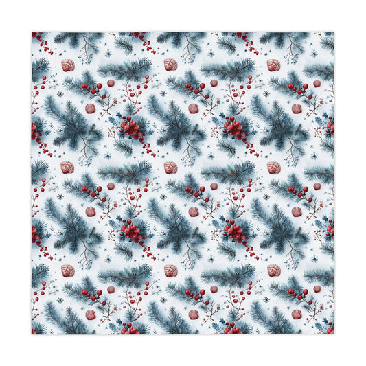 Tablecloth, Beachy Christmas Seashells and Evergreen Sprigs, Shells and Holly Table Cover, Holiday Decor, Christmas Tablecloth, Coastal Home