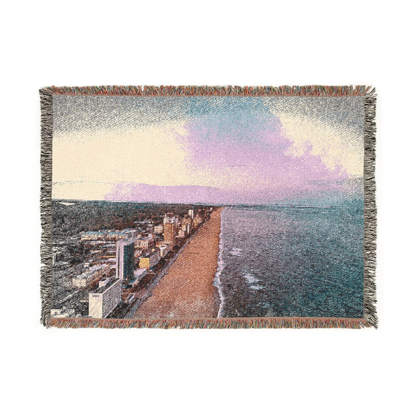 Vintage Virginia Beach VA Skyline Woven Blanket, Beach Decor, Photo Blanket, Beach House Gift, Coastal Home Decor