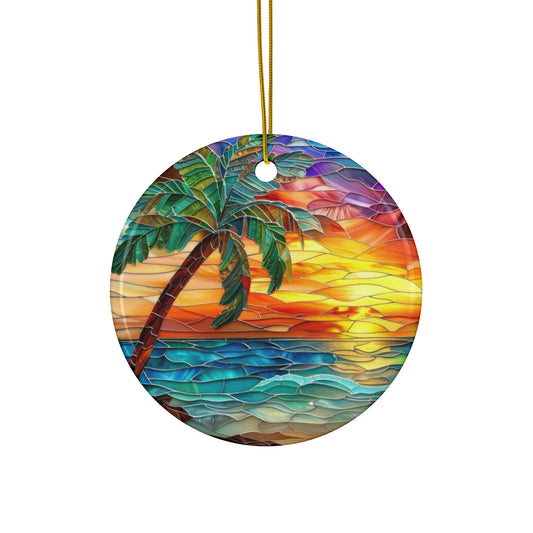 Ceramic Ornaments, Tropical Sunset Palm Tree, Mosaic Style, Decorative Home Decor, Christmas Ornament, Holiday Decoration, Tree Ornament,