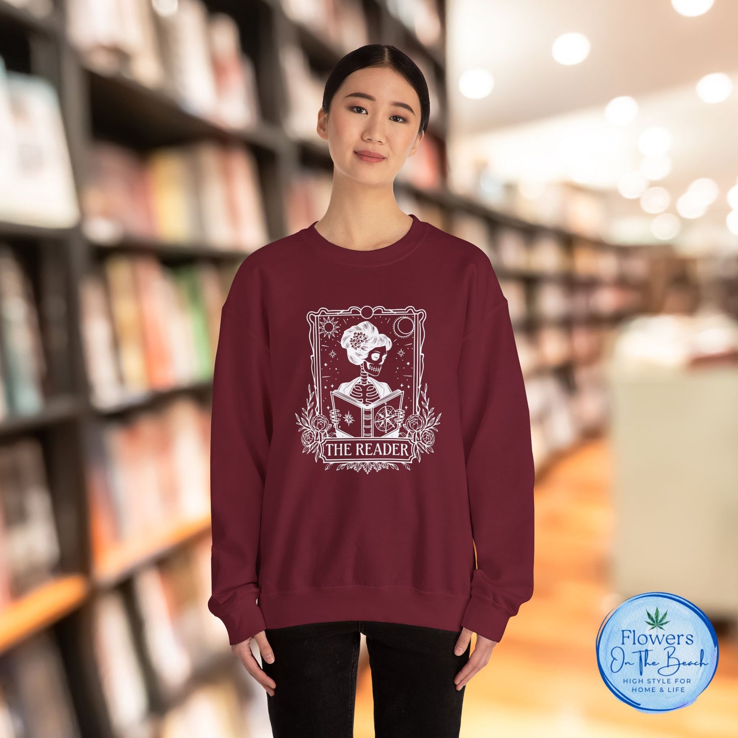 Tarot Card Skeleton Sweatshirt, The Reader Graphic Design, Gift for Tarot Lovers, Skeleton Clothing, Gothic Sweatshirt, Book Lover Apparel