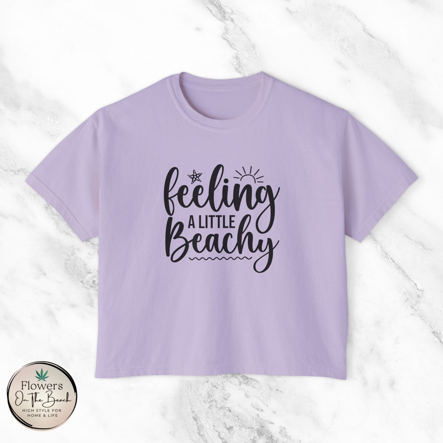 Beachy Women's Boxy Tee, Crop Tshirt, Beach Theme Shirt, Summer Vibes Top, Vacation Apparel