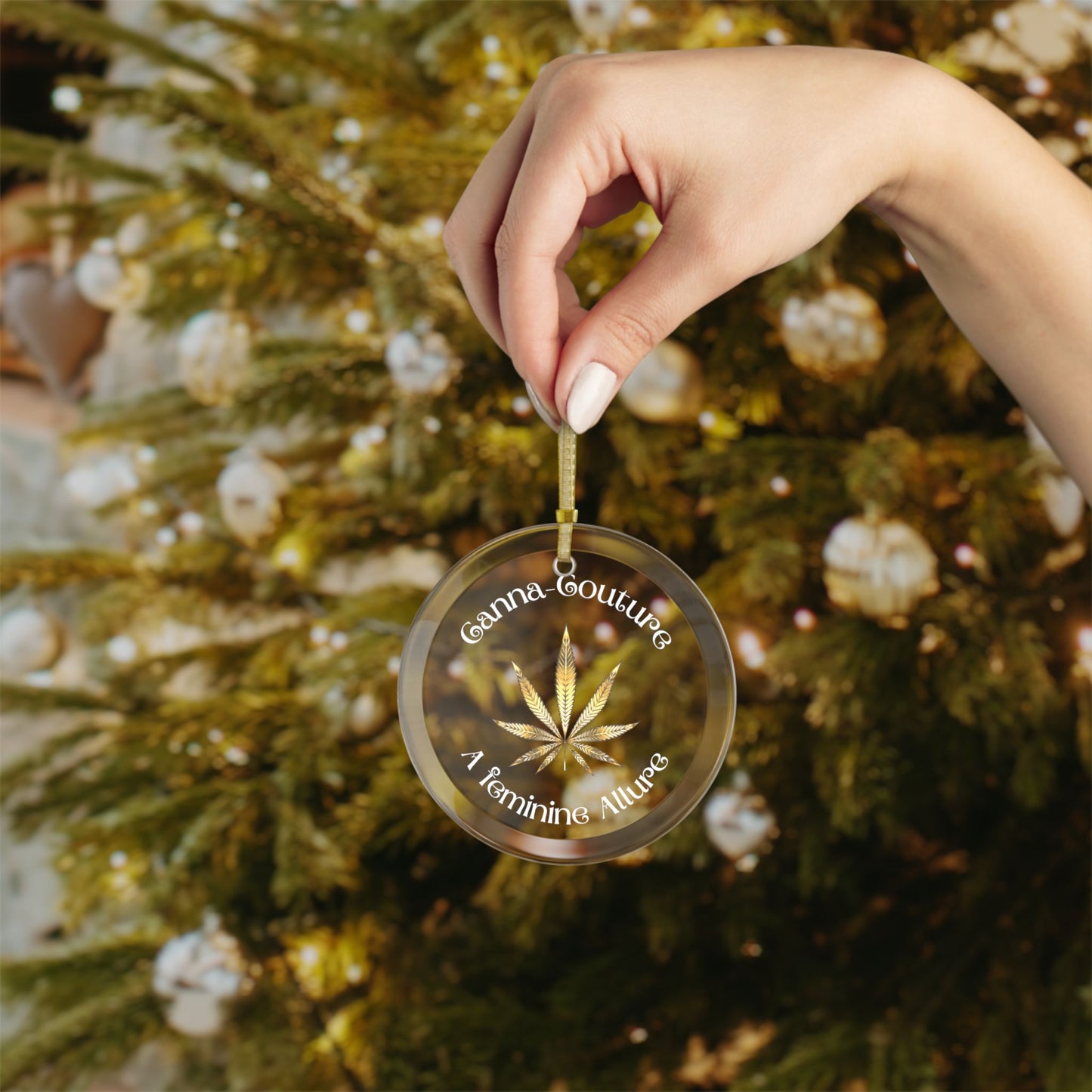 Canna Couture Ornament, Weed Lover Gift, Weed Christmas Ornament, Stoner Gift, Gift for Her, Christmas Ornament
