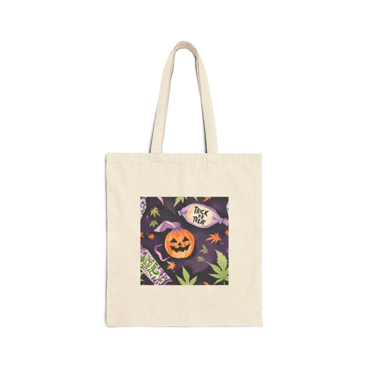Stoner Halloween Canvas Tote Bag, stoner Halloween tote bag, weed leaves Halloween tote bag, 420 Halloween tote