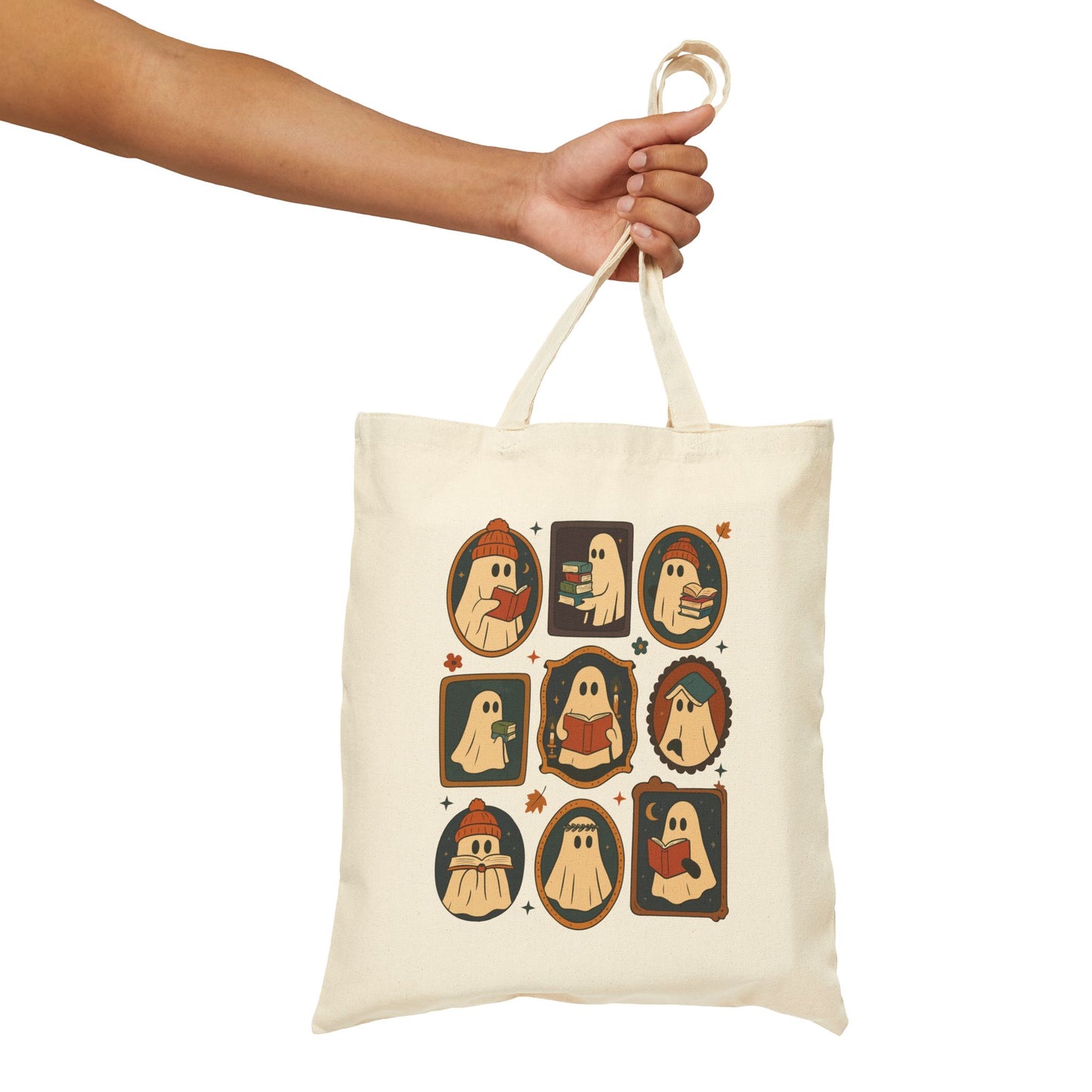 Ghostly Reads - Fall Canvas Tote Bag, Halloween, Book Lovers Gift