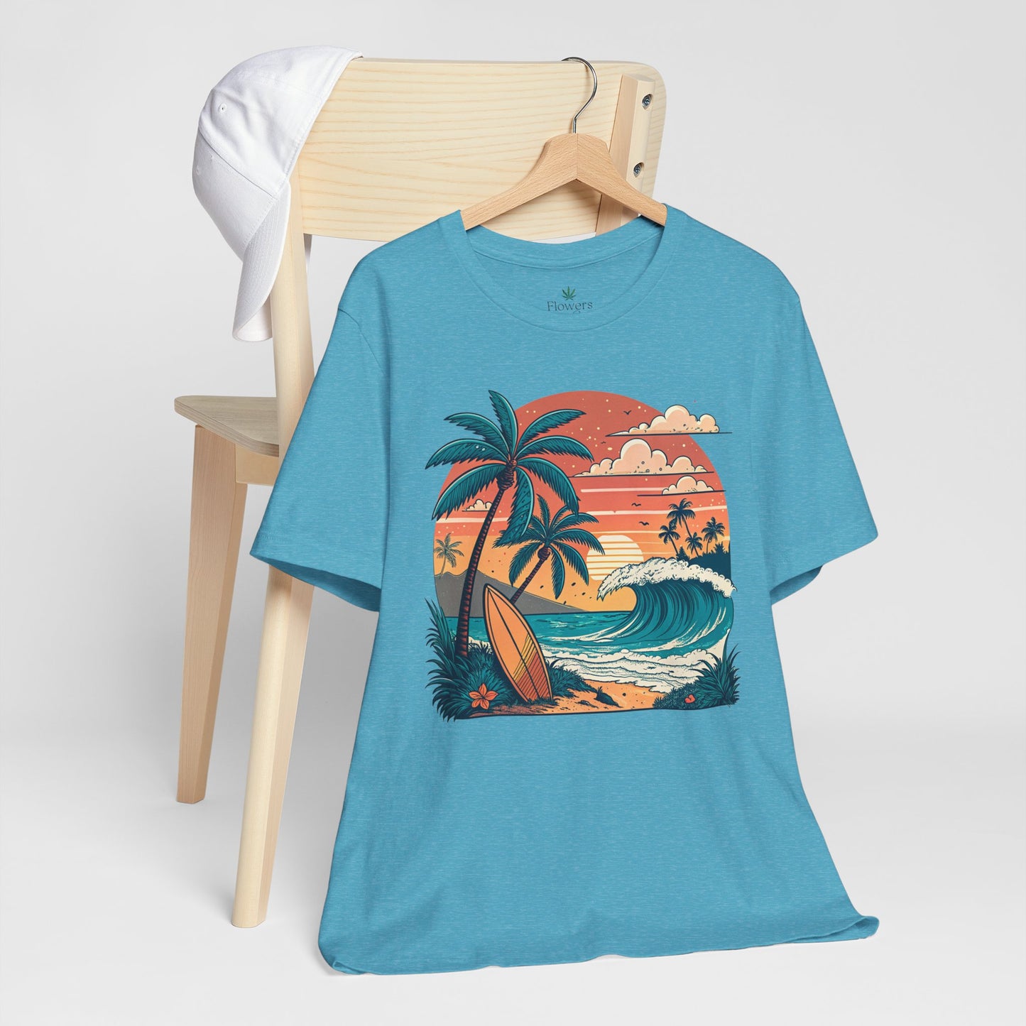 Beach Sunset Surfboards T-Shirt, Ocean Wave Tee, Summer Vacation Top, Beach Lover Shirt, Tropical Beach Apparel