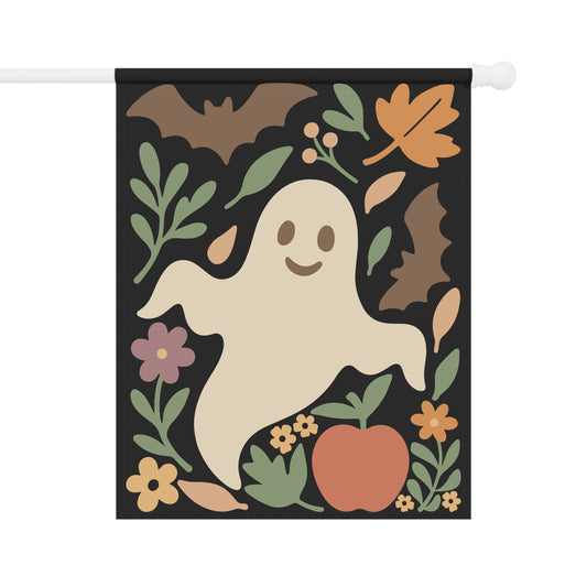 Boho Halloween Garden Banner, Unique Fall Flag, Ghosts and Bats Design, Garden Hanging Flag, Spooky Season Garden Flag, Boho Halloween, Boho Spooky Decor