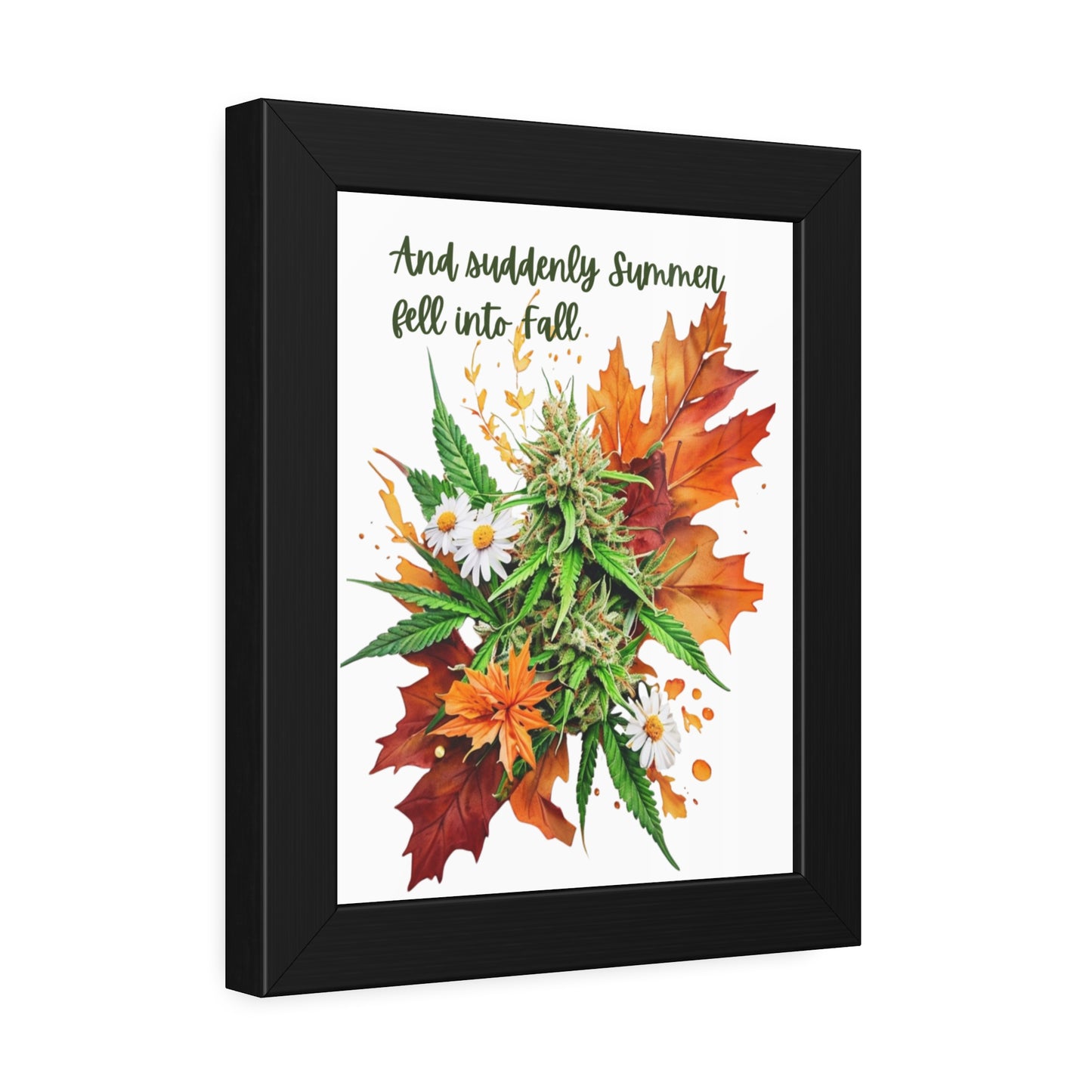 Framed Art Poster, Autumn Art, Cannabis and Autumn Leaves, 420 Stoner Poster, Fall Decor