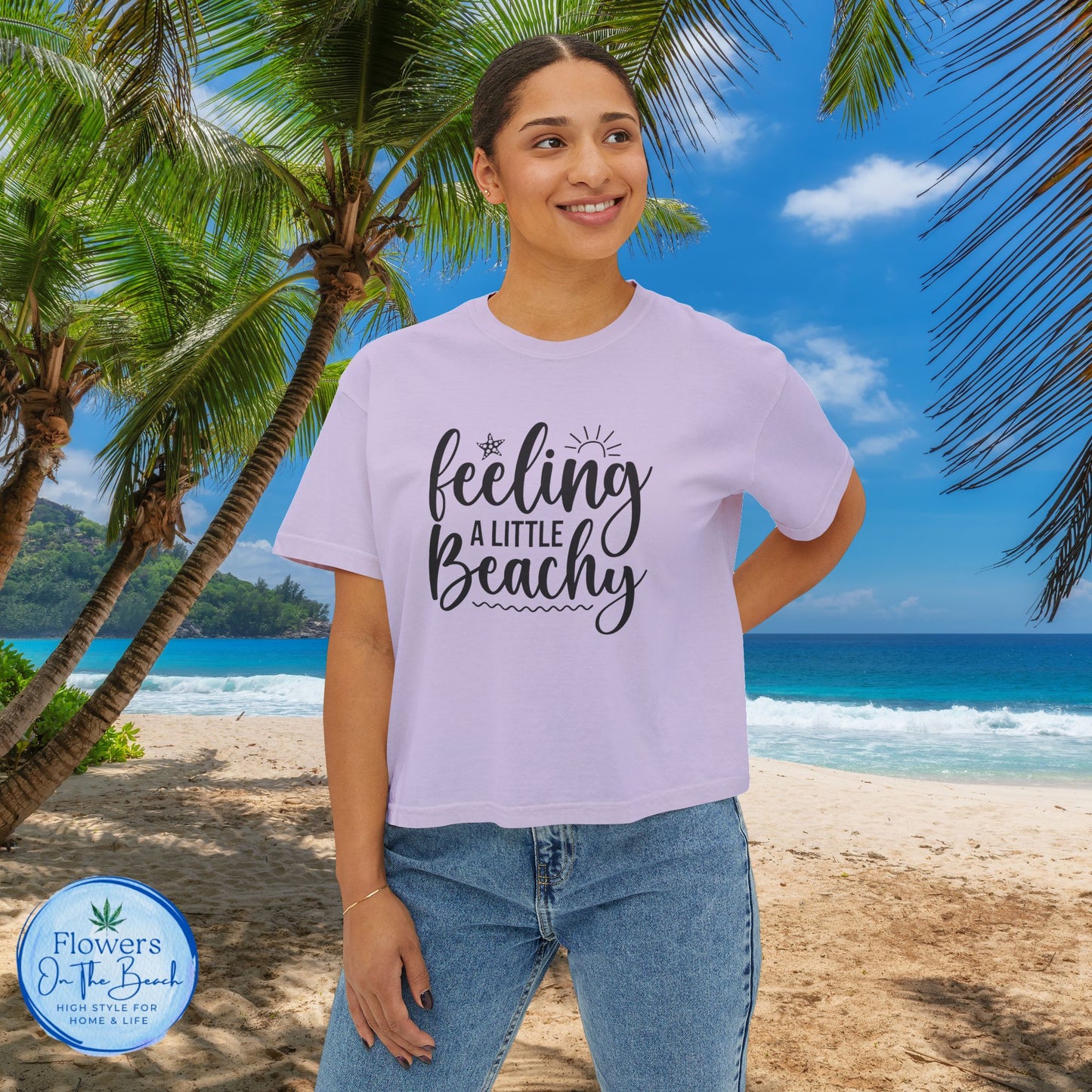 Beachy Women's Boxy Tee, Crop Tshirt, Beach Theme Shirt, Summer Vibes Top, Vacation Apparel