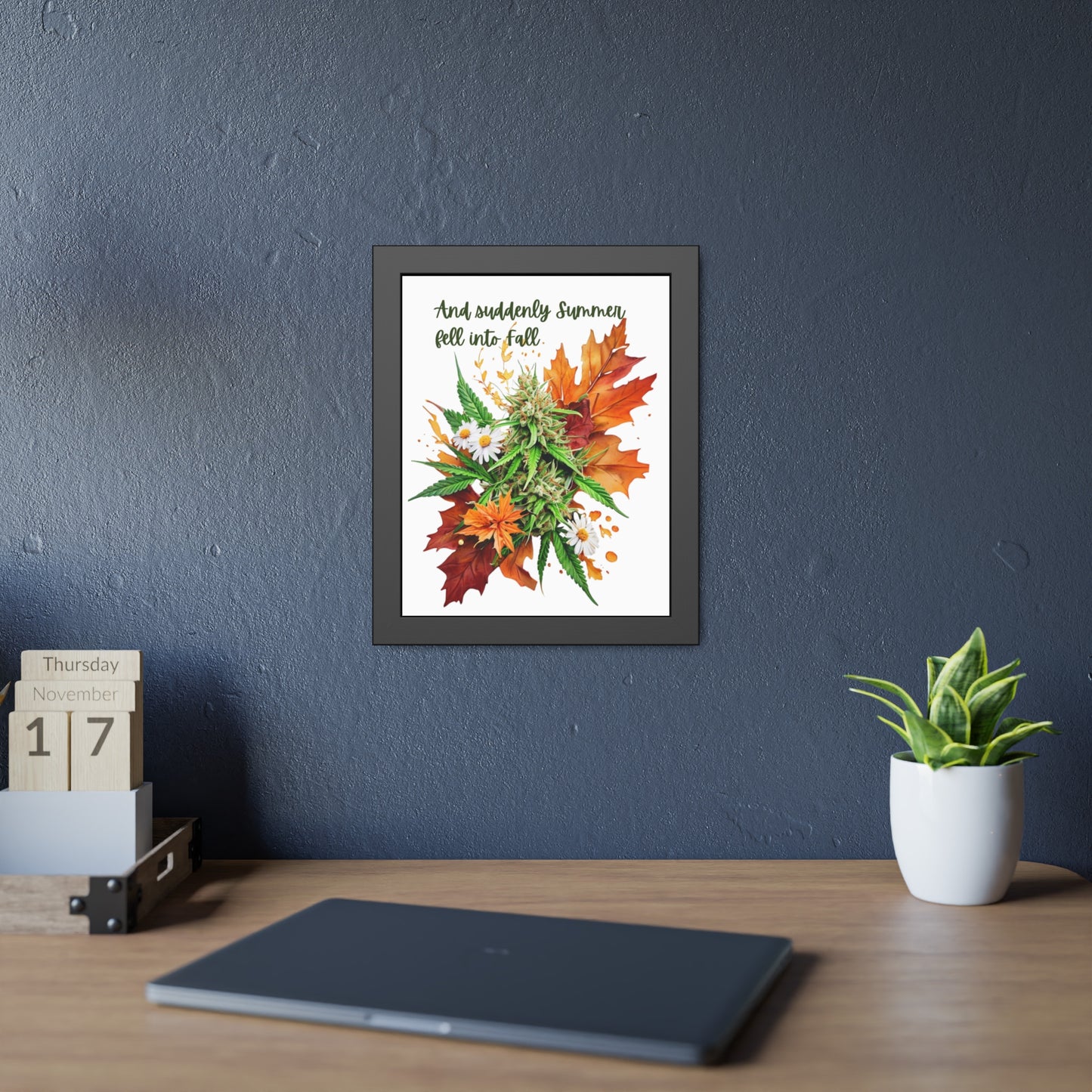 Framed Art Poster, Autumn Art, Cannabis and Autumn Leaves, 420 Stoner Poster, Fall Decor