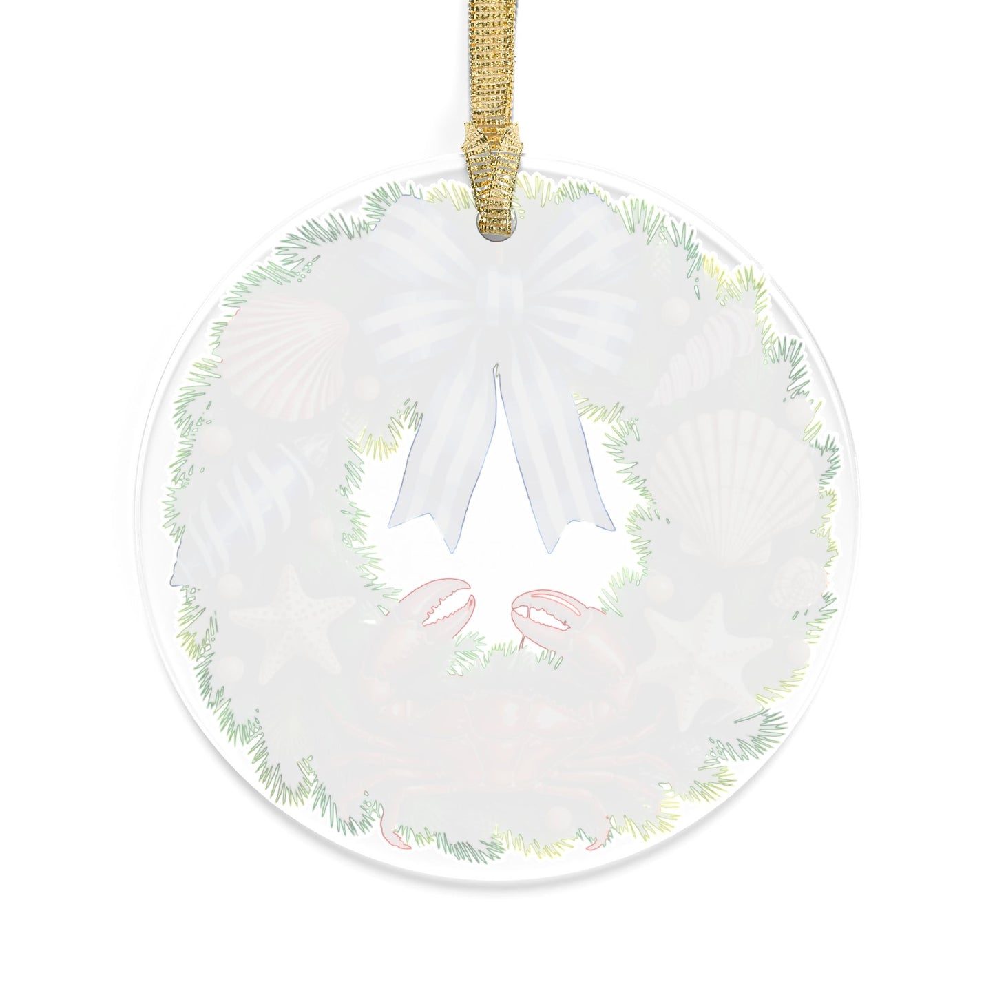 Acrylic Ornament, Coastal Theme Christmas Wreath Ornament, Holiday Decor, Nautical Christmas Decoration, Beachy Christmas, Crab Ornament