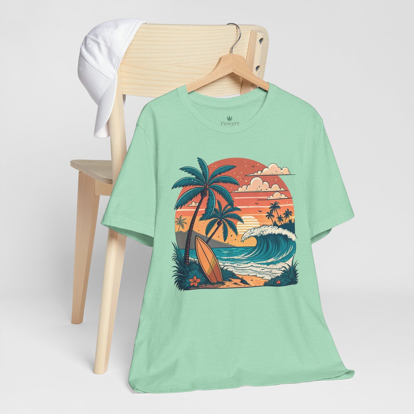 Beach Sunset Surfboards T-Shirt, Ocean Wave Tee, Summer Vacation Top, Beach Lover Shirt, Tropical Beach Apparel