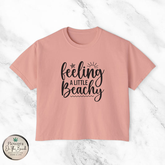 Beachy Women's Boxy Tee, Crop Tshirt, Beach Theme Shirt, Summer Vibes Top, Vacation Apparel