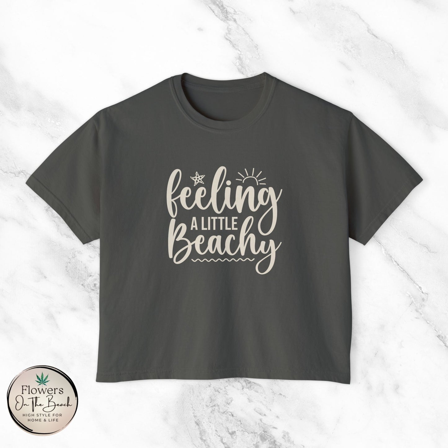 Beachy Women's Boxy Tee, Crop Tshirt, Beach Theme Shirt, Summer Vibes Top, Vacation Apparel