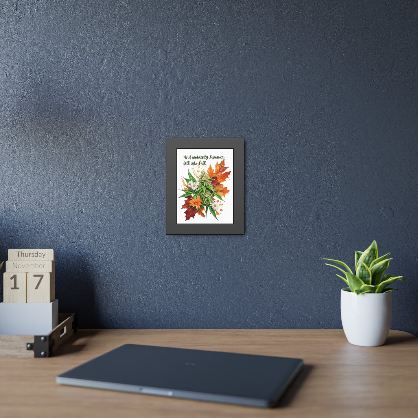 Framed Art Poster, Autumn Art, Cannabis and Autumn Leaves, 420 Stoner Poster, Fall Decor