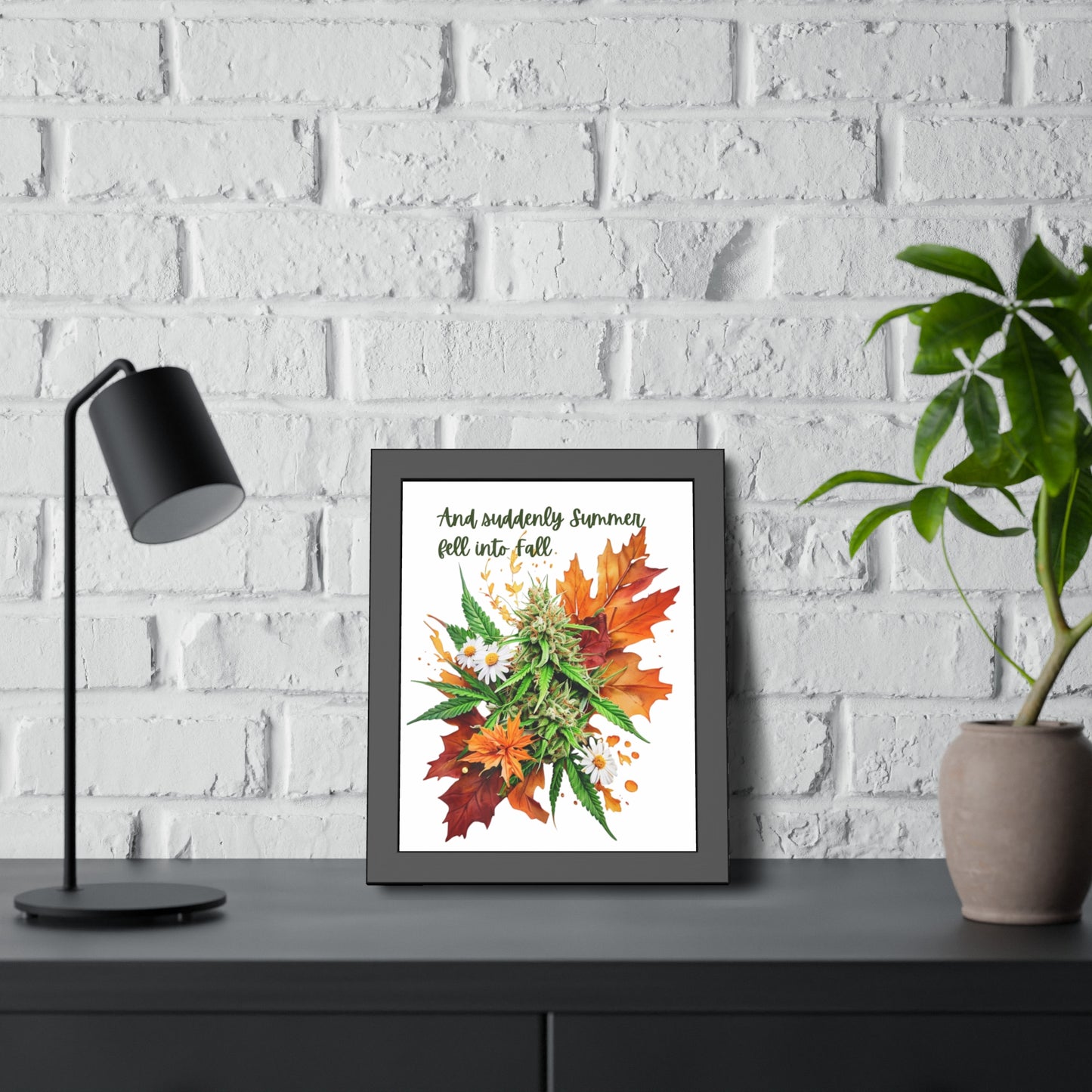 Framed Art Poster, Autumn Art, Cannabis and Autumn Leaves, 420 Stoner Poster, Fall Decor