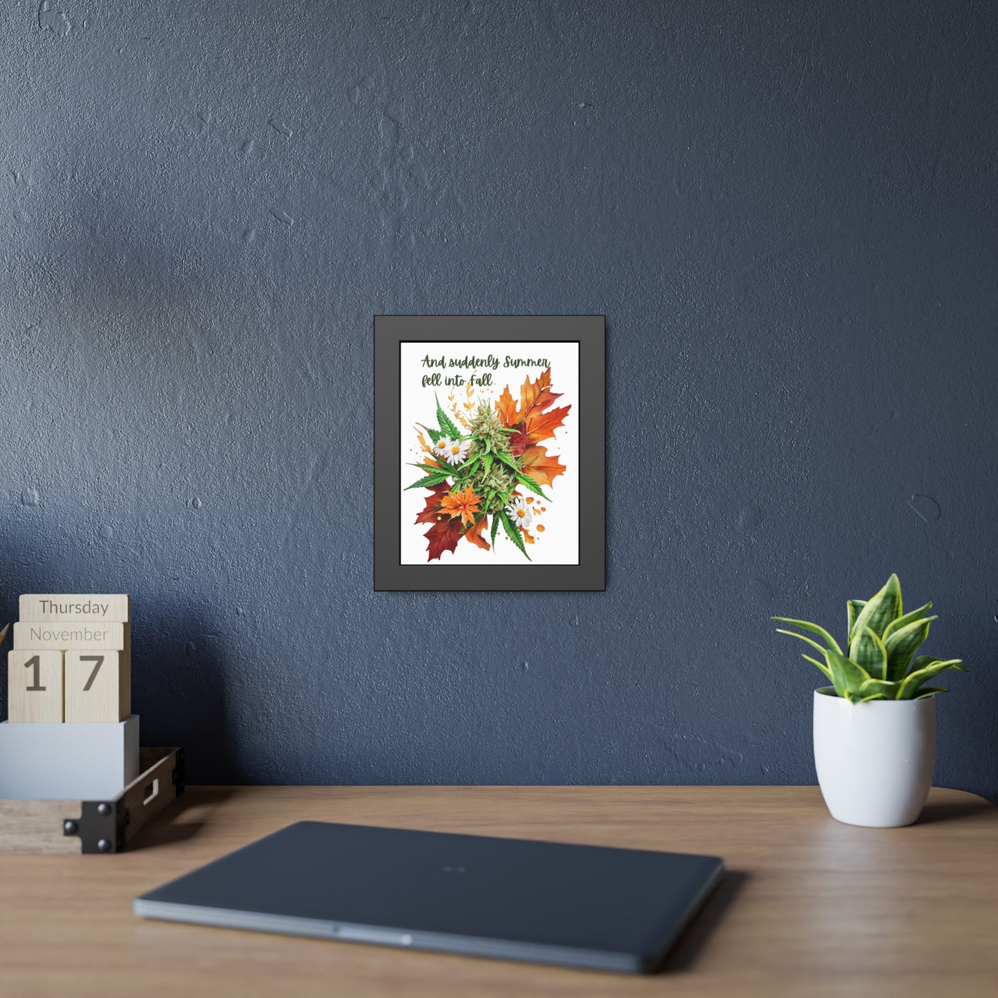 Framed Art Poster, Autumn Art, Cannabis and Autumn Leaves, 420 Stoner Poster, Fall Decor