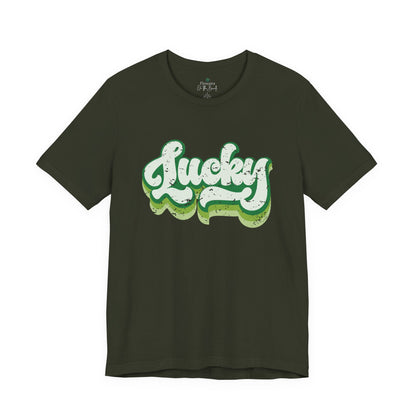 St Patrick's Day Lucky Tee, Simple Retro Unisex Jersey Shirt, Irish Shamrock Top, Green Clover T-Shirt Gift, Vintage Festival Clothing