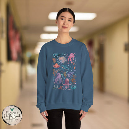 Ocean Lover Sweatshirt, Marine Animals Unisex Crewneck Jumper, Ocean Life Pullover, Nautical Sweatshirt, Sea Creatures Sweater