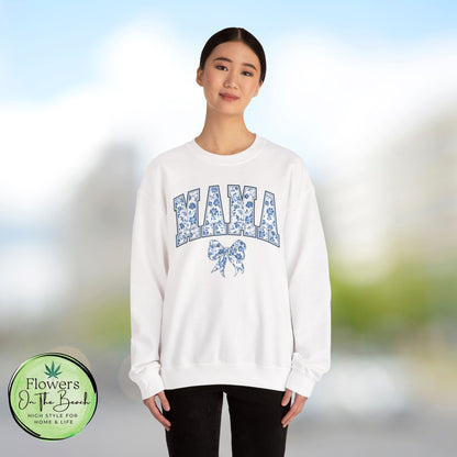 Floral Mama Coquette Blue Flowers Crewneck Sweatshirt, Mother's Day Gift, Gift for Her, Mom Apparel, Floral Sweatshirt, Boy Mom Sweatshirt