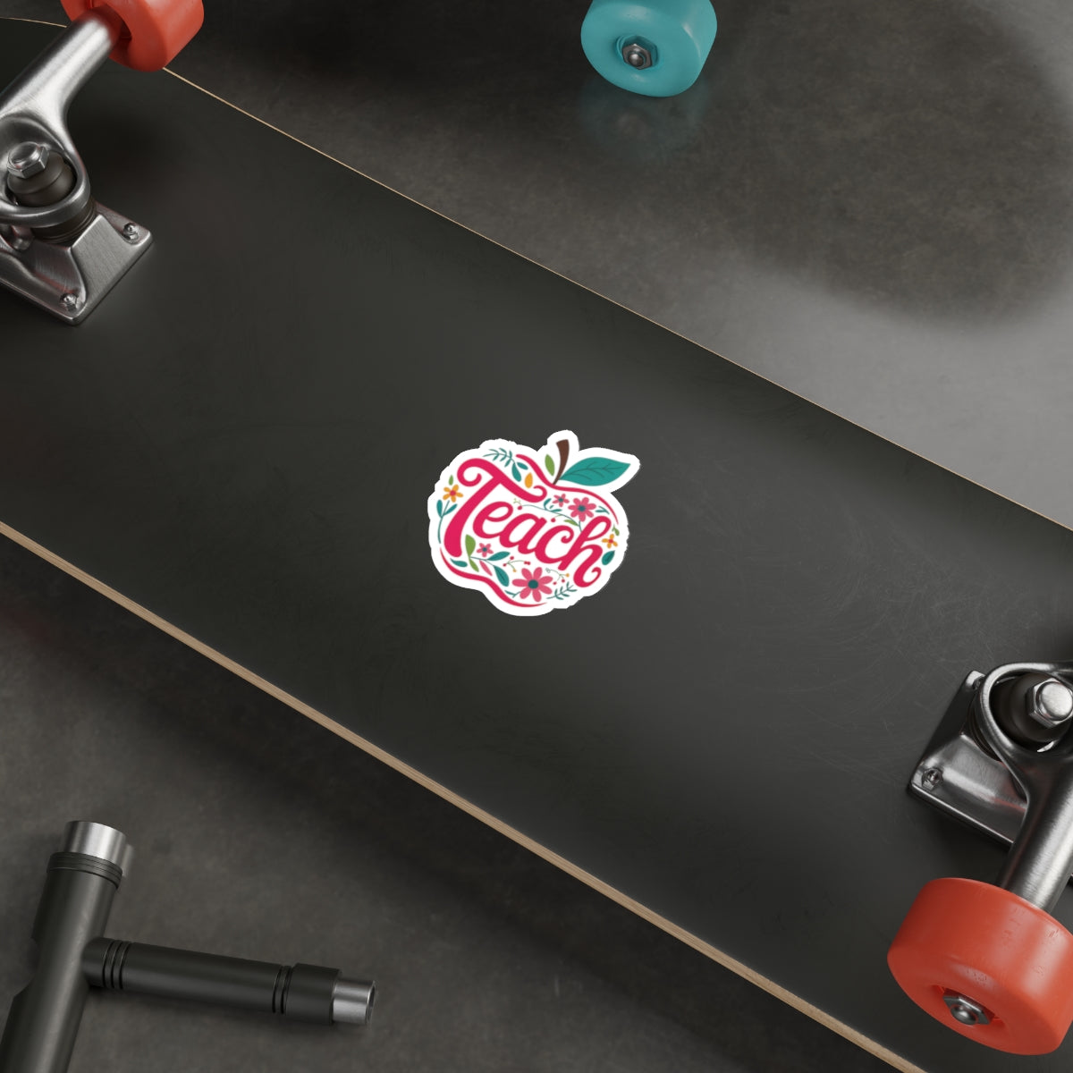 Teach Apple Die-Cut Sticker — Floral Teacher Appreciation Laptop Decal