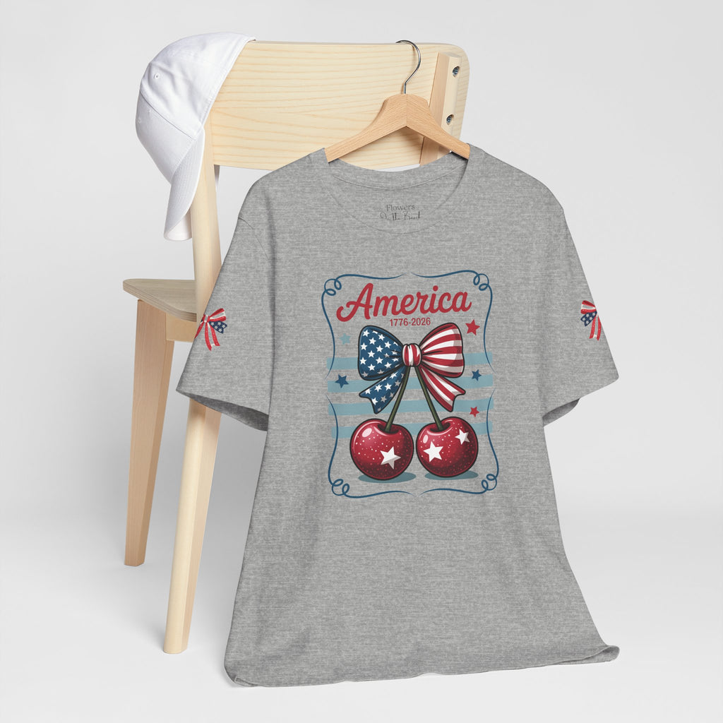 Patriotic 250th Cherries & Bows Tee — America's 250th Anniversary T-Shirt