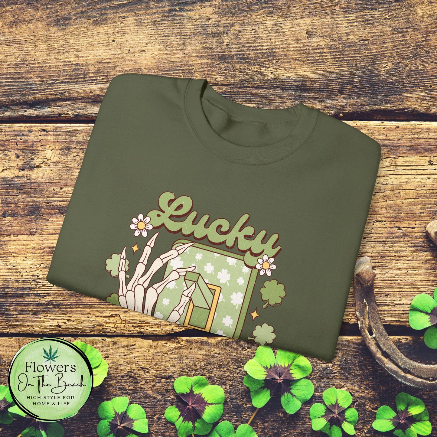St Patrick's Day Crewneck Sweatshirt, Lucky Season Skeleton Hand Light Switch, Unisex Heavy Blend Pullover, Gift for St Paddy's Day,