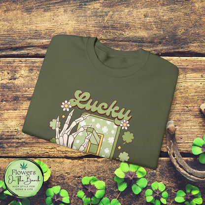 St Patrick's Day Crewneck Sweatshirt, Lucky Season Skeleton Hand Light Switch, Unisex Heavy Blend Pullover, Gift for St Paddy's Day,