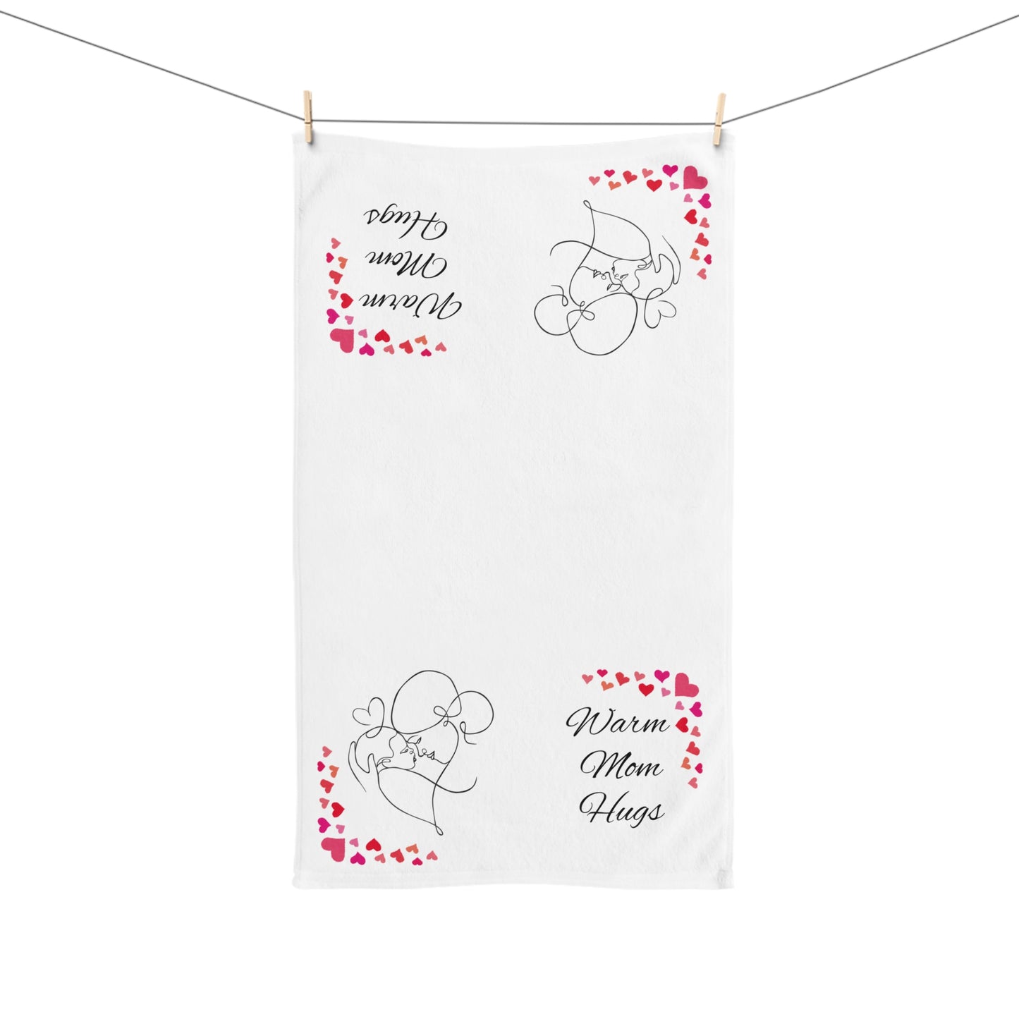 Hand Towel - Warm Mom Hugs Towel, Mother's Day Gift, Foldable Bathroom Towel, Mom Love Kitchen Towel, Moms Birthday Present