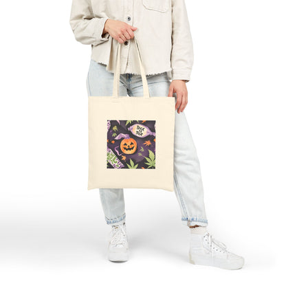 Stoner Halloween Canvas Tote Bag, stoner Halloween tote bag, weed leaves Halloween tote bag, 420 Halloween tote
