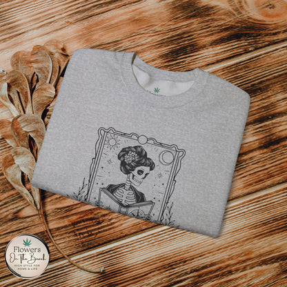 Tarot Card Skeleton Sweatshirt, The Reader Graphic Design, Gift for Tarot Lovers, Skeleton Clothing, Gothic Sweatshirt, Book Lover Apparel