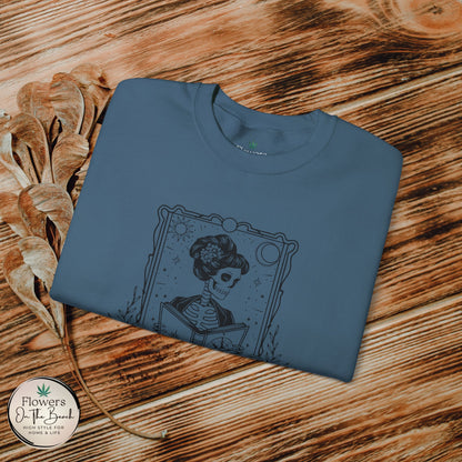 Tarot Card Skeleton Sweatshirt, The Reader Graphic Design, Gift for Tarot Lovers, Skeleton Clothing, Gothic Sweatshirt, Book Lover Apparel