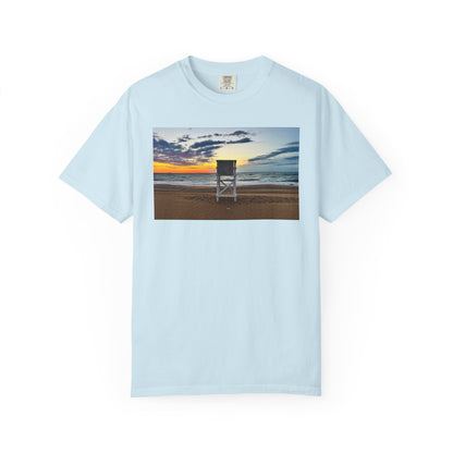 Lifeguard Perch, Sunrise Beach Tshirt, Summer Graphic Tee, Beach Lover Shirt, Ocean Vacation Top, Unisex Surfing Tee, Beach Bum Apparel