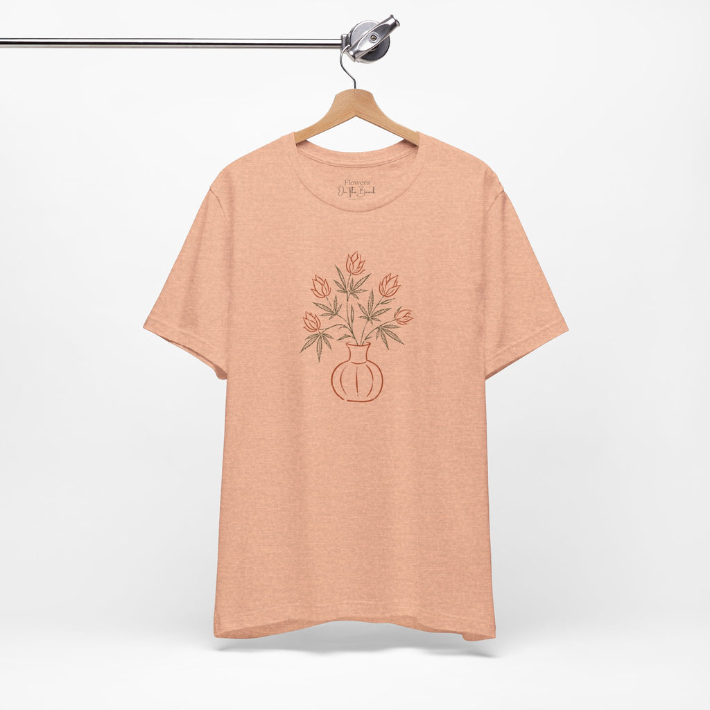 Subtle Cannabis & Floral Tee — Minimal Line Art Botanical T-Shirt